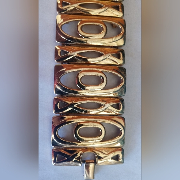 Kenneth Lane Signed Gold Tone VTG Oval Panel Link Heavy Statement Bracelet - Picture 12 of 15